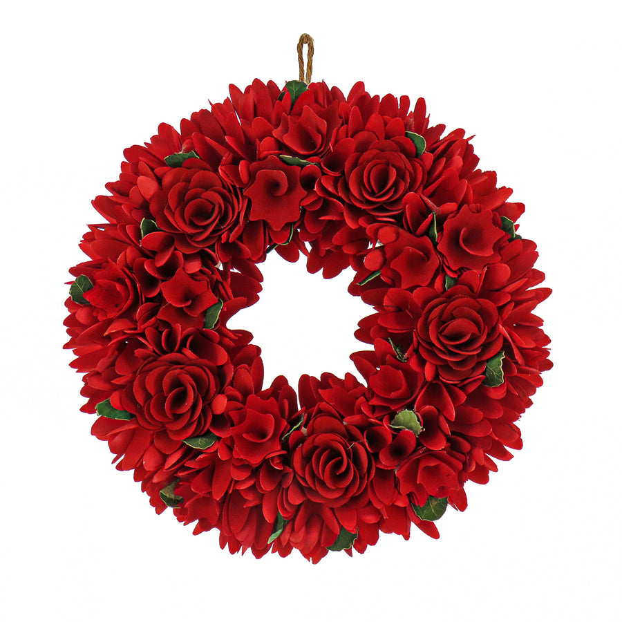 Artificial Valentine's Wreath, Decorated with Red Roses, Valentine's Day Collection, 14 Inches - National Tree Company