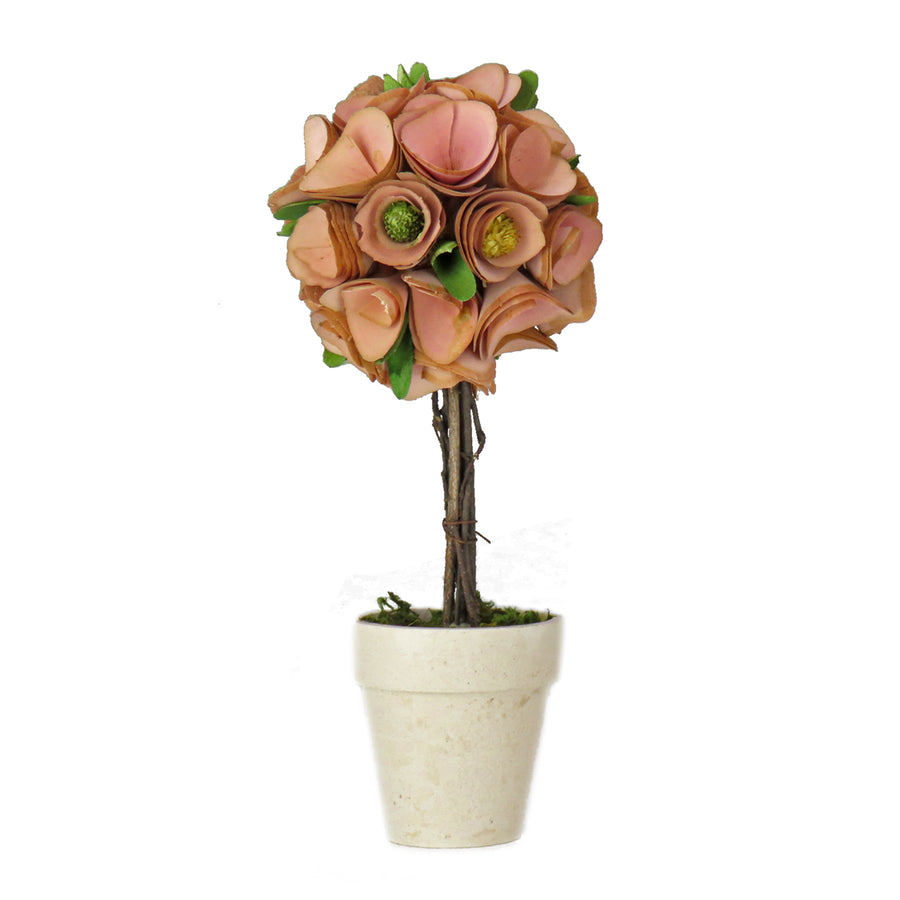 12 in. Spring Topiary with Pink Floral Blooms, White Pot Base - National Tree Company