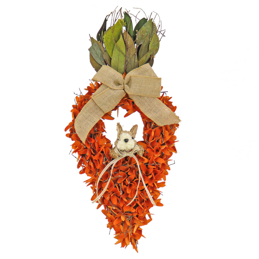Artificial Hanging Carrot Decoration, Decorated with Orange Flower Blooms, Bunny, Leafy Greens, Includes Hanging Loop, Easter Collection, 24 Inches - National Tree Company