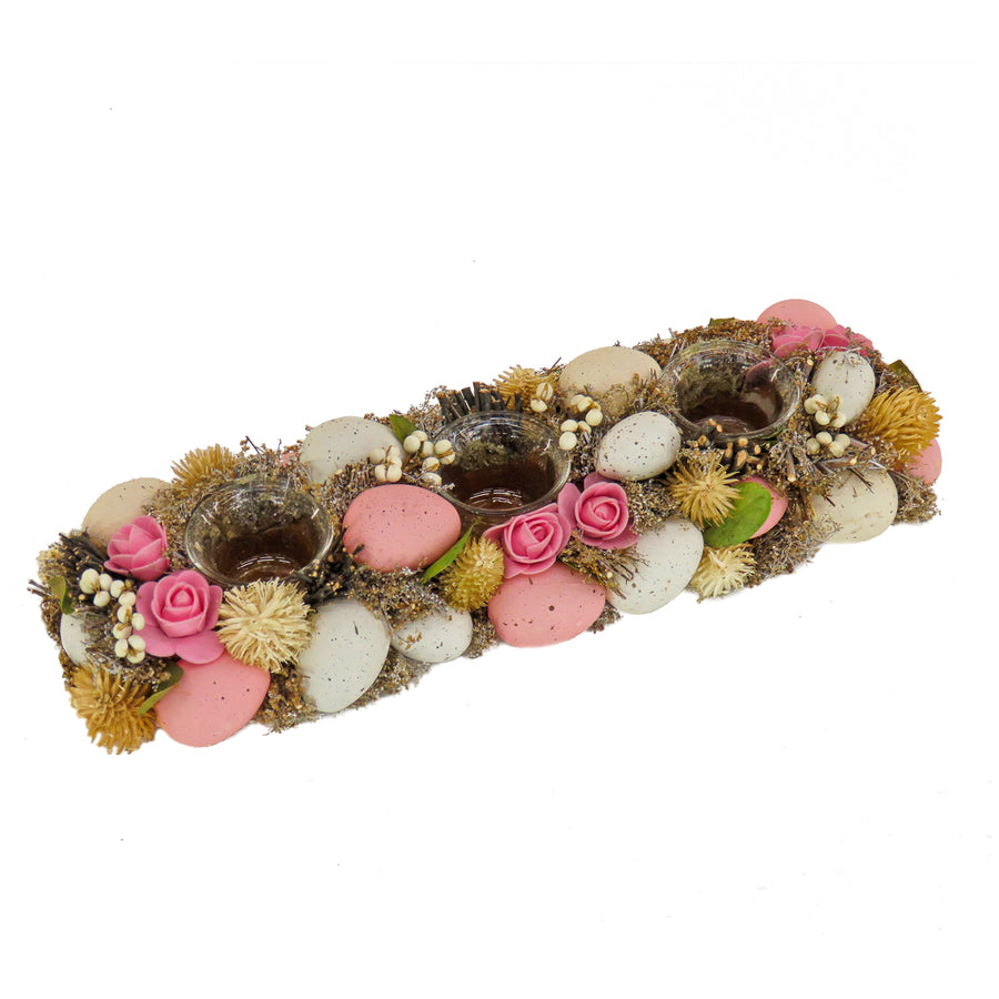 16 in. Easter Candleholder Table Decoration Decorated with Pastel Eggs and Flower Blooms - National Tree Company