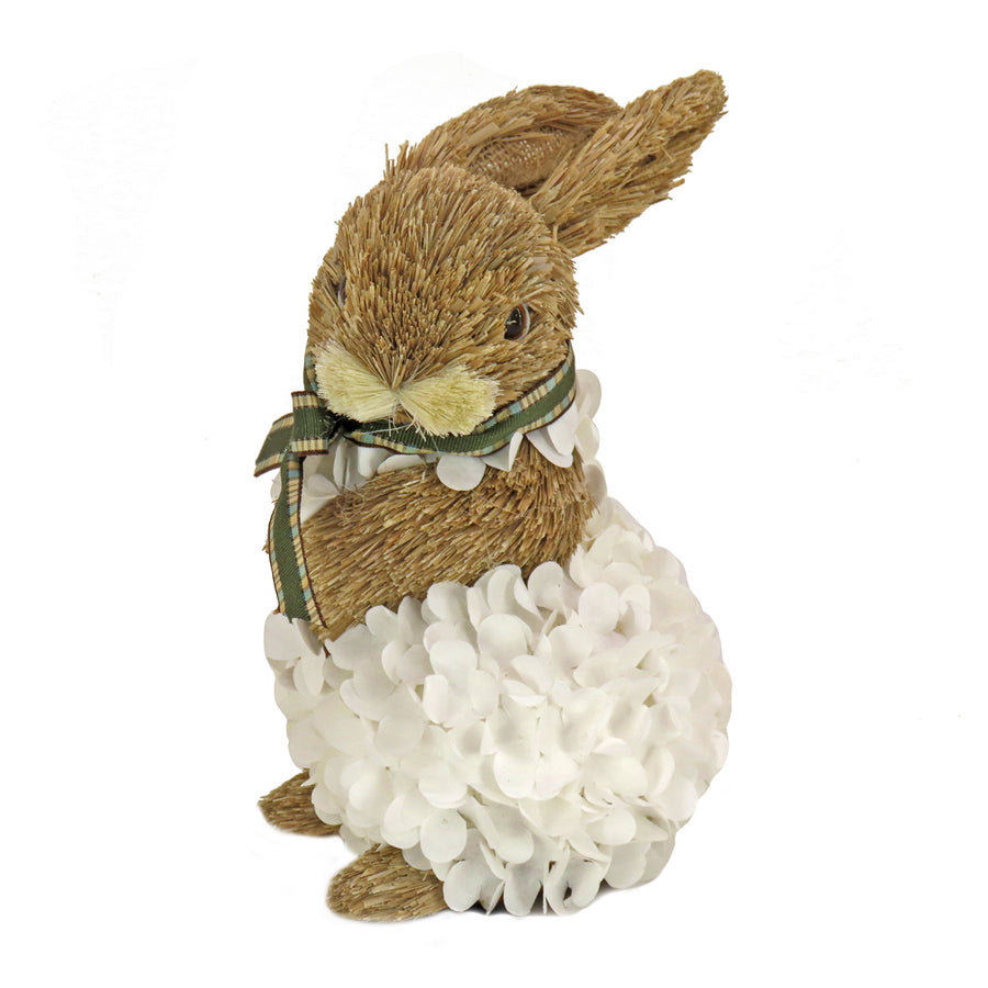 10 in. Easter Bunny Table Decoration Decorated with White Flower Blooms Basket - National Tree Company