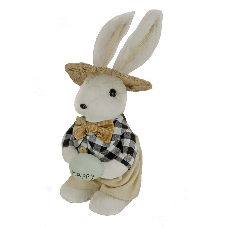 12 in. Fluffy Bowtie Male Easter Bunny Holding Easter Egg Table Decoration - National Tree Company