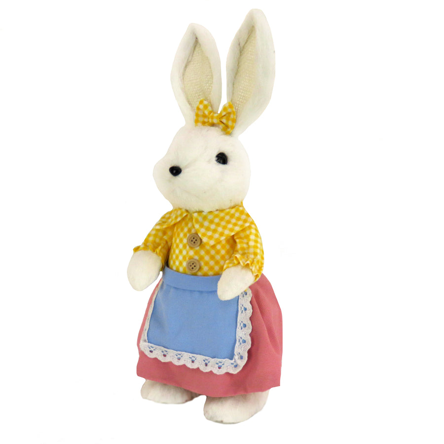14 in. Fluffy Female Bunny with Yellow, Pink & Blue Dress Table Decoration - National Tree Company