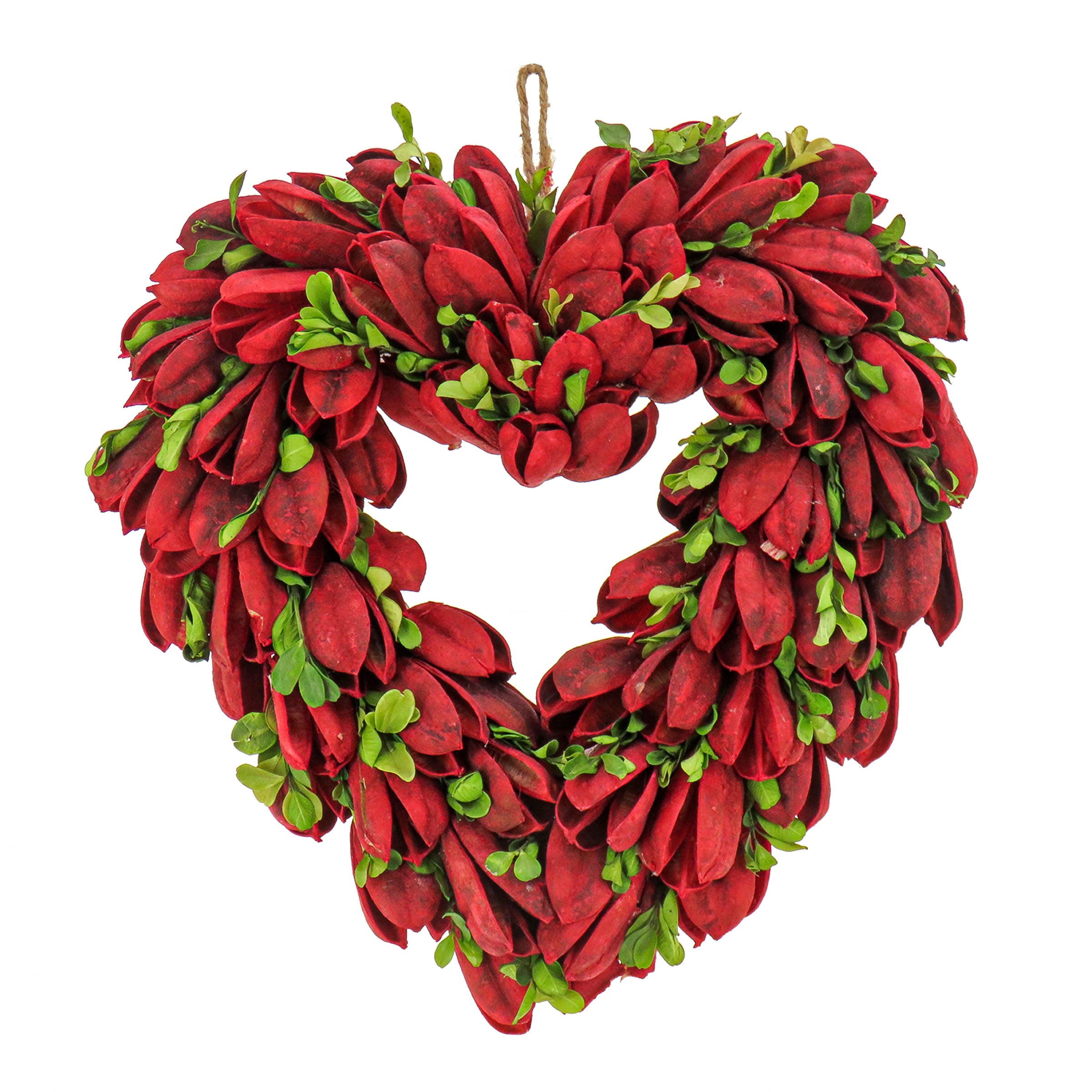 Artificial Valentine's Floral Heart Wreath, Decorated with Red