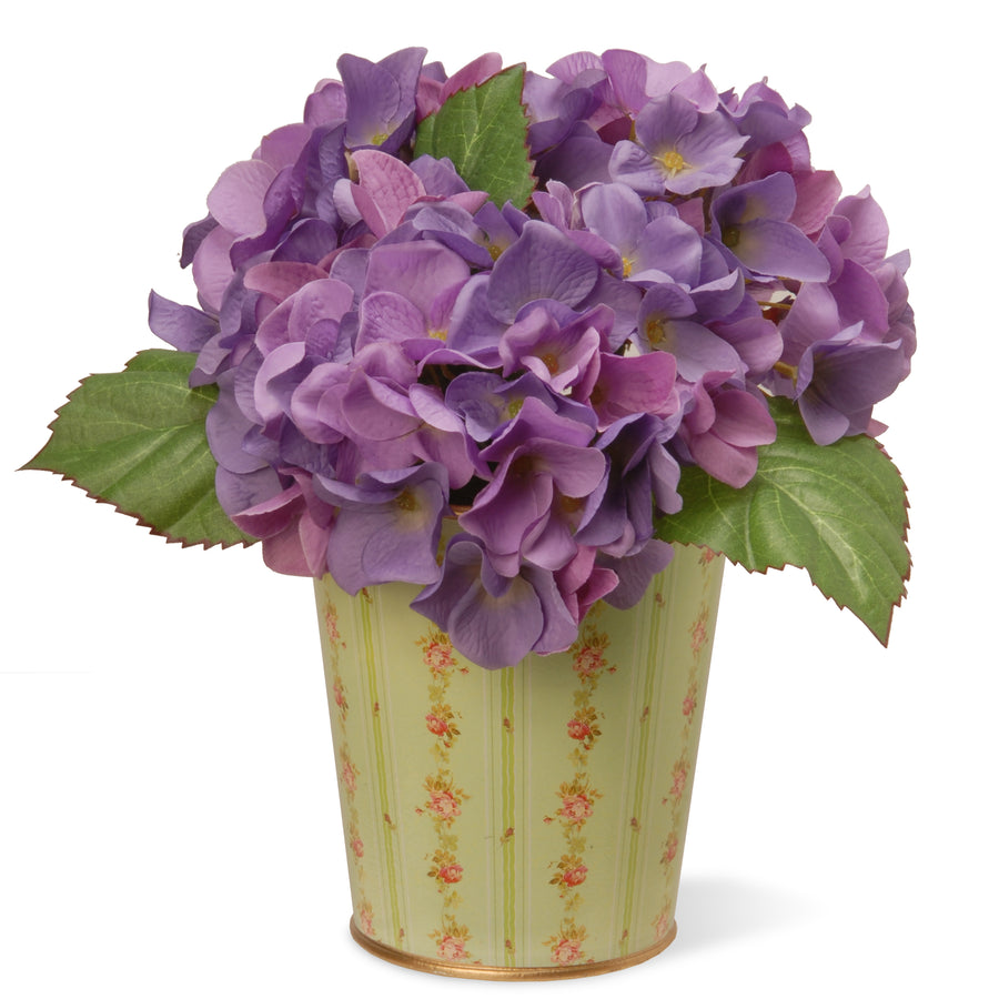 11 in. Spring Garden Accents Hydrangea Flowers in Tin Pot - National Tree Company