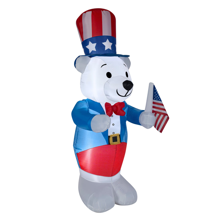 48 in. Patriotic Inflatable Decoration, Blue White Bear wearing Red White and Blue Suit and Hat - National Tree Company