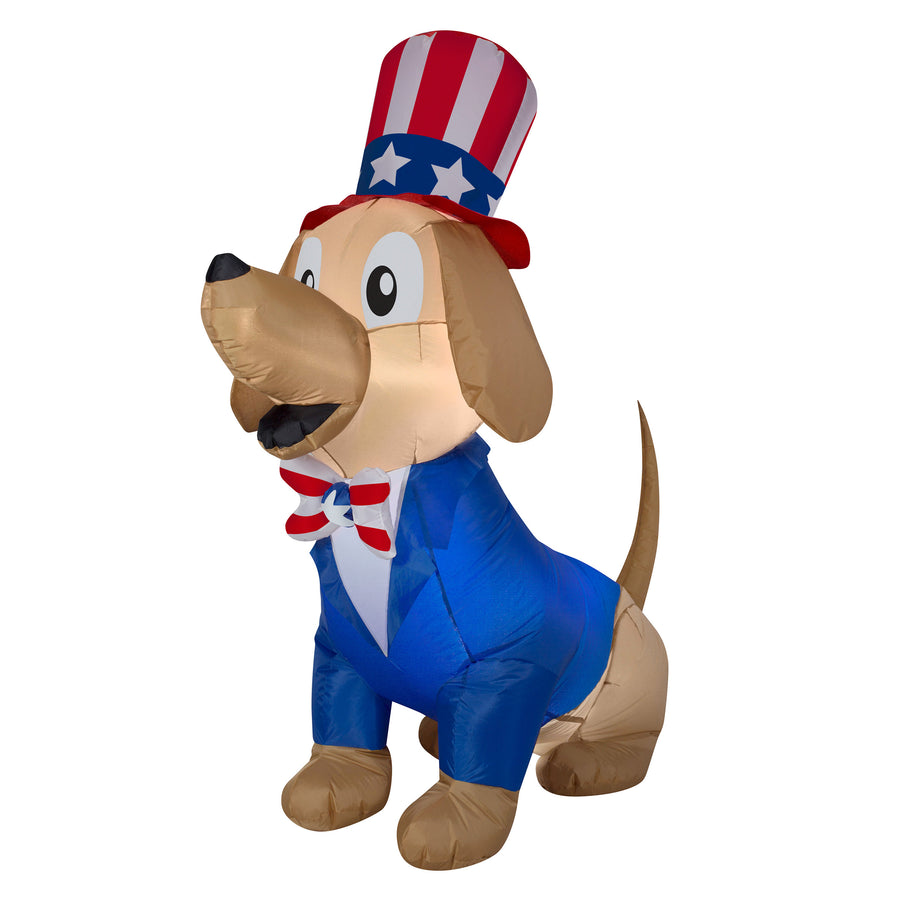 60 in. Patriotic Inflatable Decoration, Blue Brown Dog wearing Red White and Blue Suit and Hat - National Tree Company