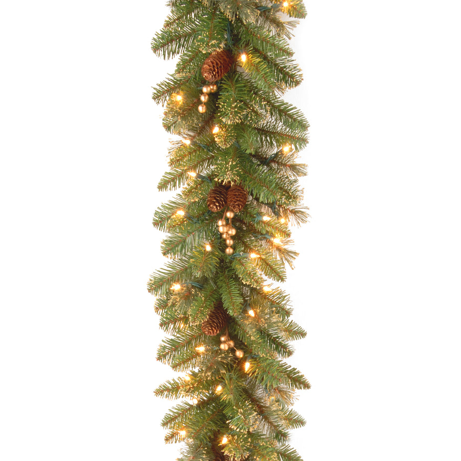 9 ft. Pre-Lit Glittery Pine Gold Garland with Clear Lights - National Tree Company