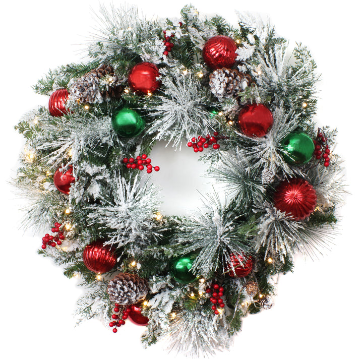 30" General Store Frosted Wreath with LED Lights