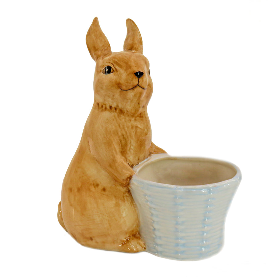 11 in. Ceramic Bunny with Basket Table Decoration - National Tree Company