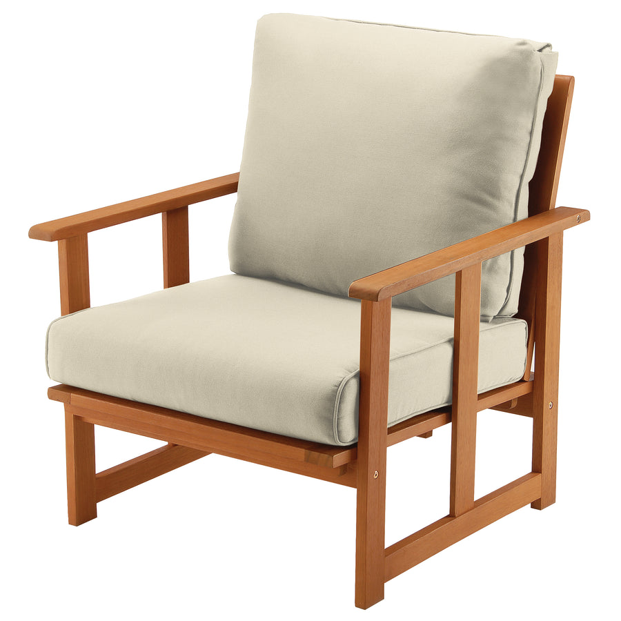 31x31x33 in. Eucalyptus Grandis Wood Club Chair, Natural Color, Beige Cushions - National Tree Company