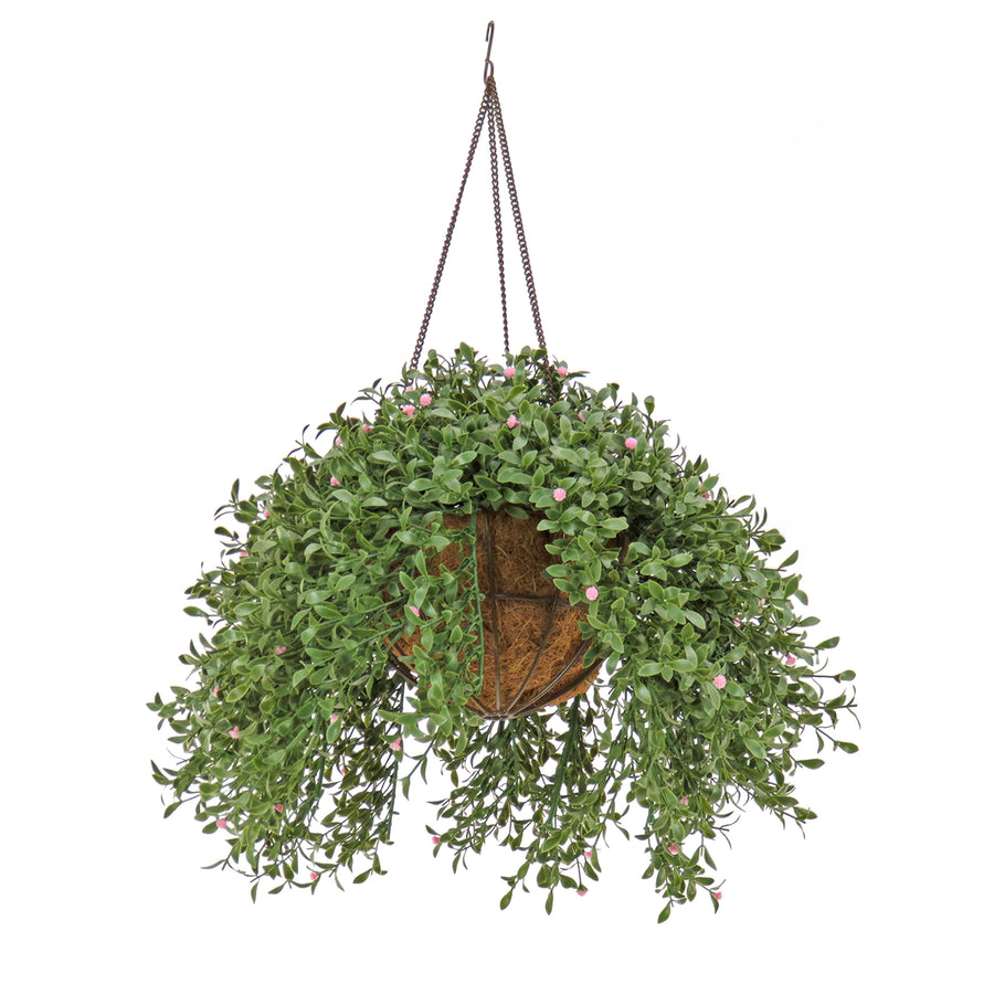 18 in. Spring Argentea Hanging Plant with Pink Flowers - National Tree Company