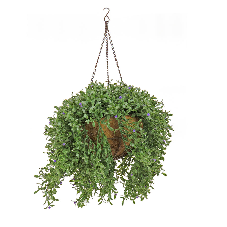 18 in. Spring Argentea Hanging Plant with Purple Flowers - National Tree Company