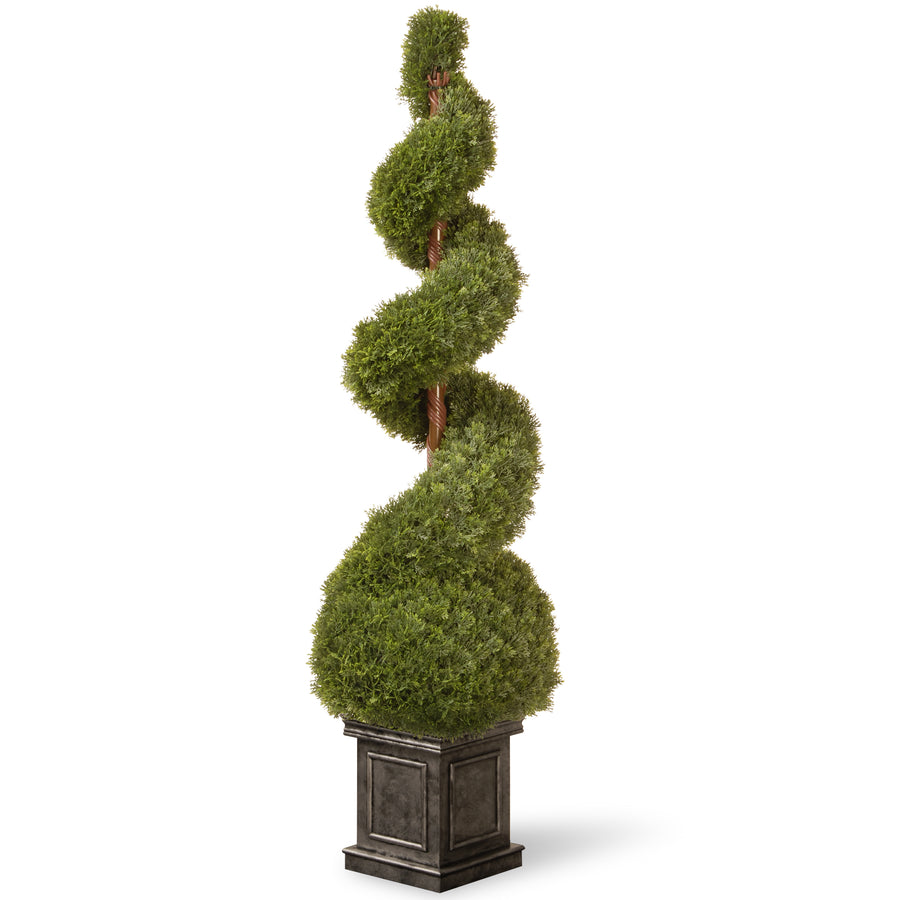 48 in. Cedar Spiral Topiary Tree with Ball in a Black Square Pot - National Tree Company