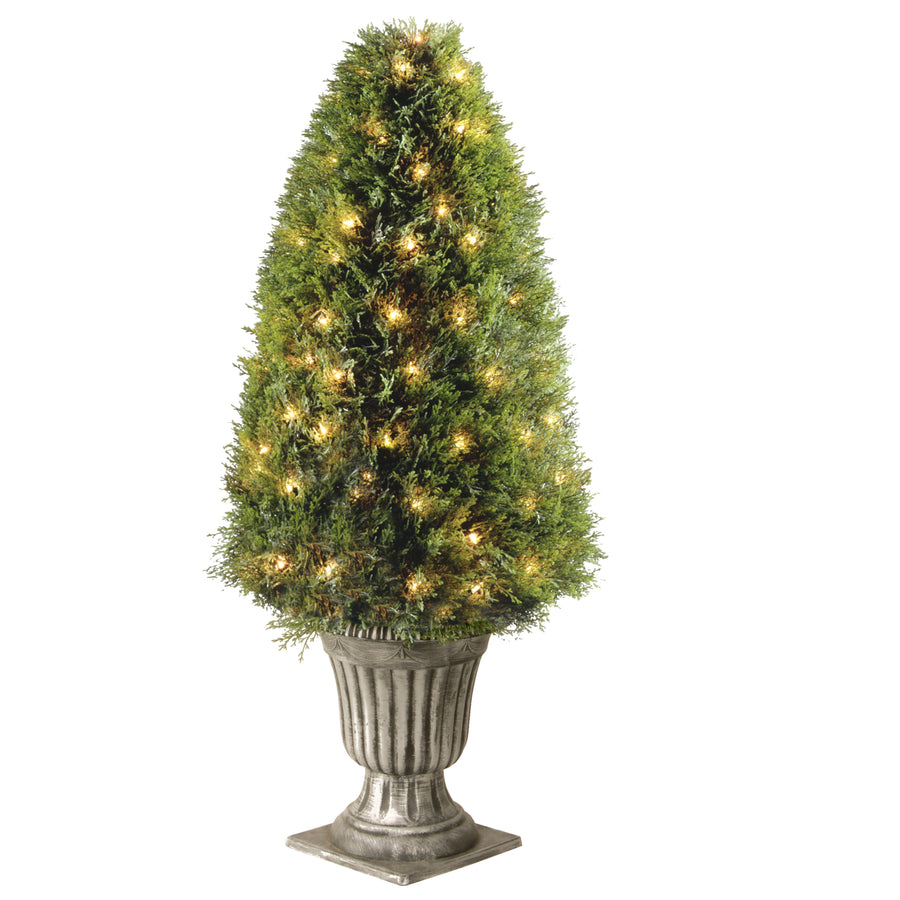 48 in. Pre-Lit Upright Juniper Topiary in a Silver Urn - National Tree Company