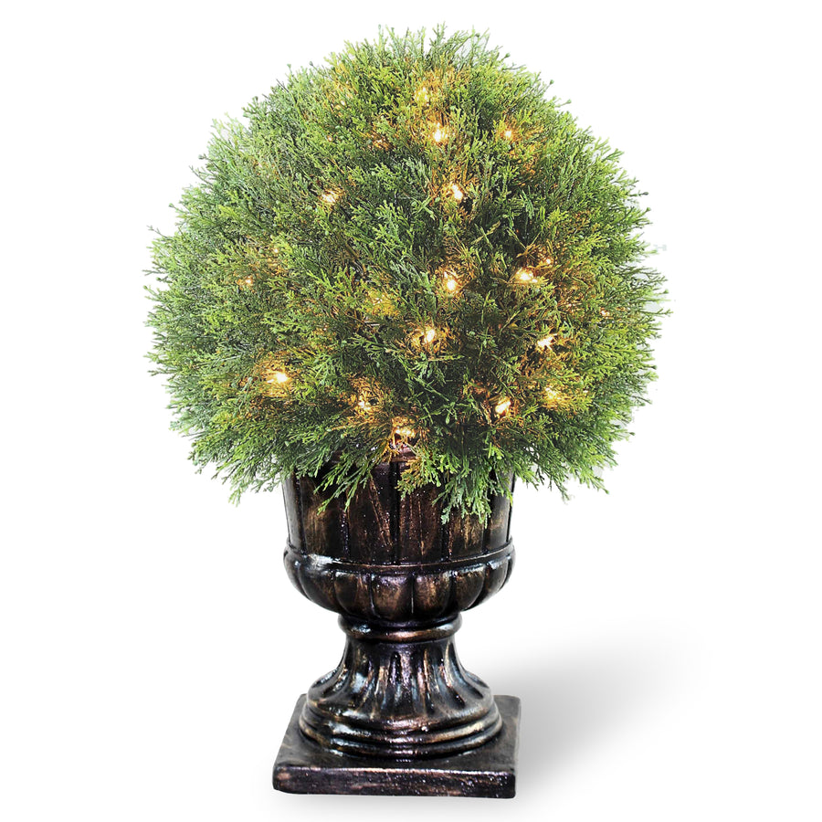 27 in. Pre-Lit Upright Juniper Ball Topiary Tree in a Decorative Urn with Clear Lights - National Tree Company