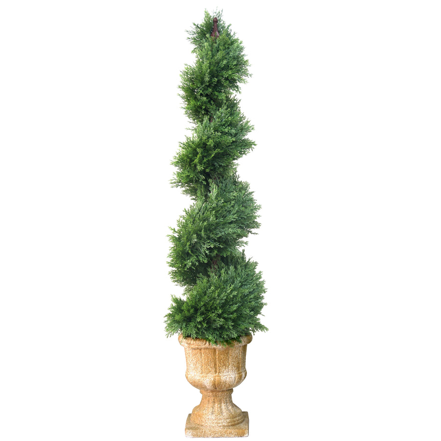 54 in. Upright Juniper Slim Spiral Topiary Tree in a Decorative Urn - National Tree Company