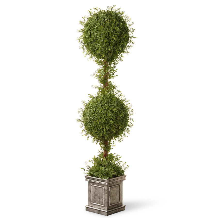 60 in. Mini Tea Leaf 2 Ball Topiary in a Silver Square Pot - National Tree Company