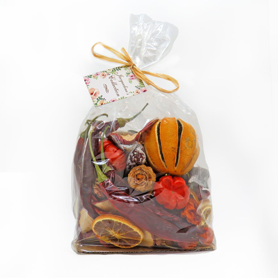 6 in. 250 Gram Mixed Potpourri- Oranges, Sliced Red Apples, Chiles, Cones, and Jackarandas - National Tree Company