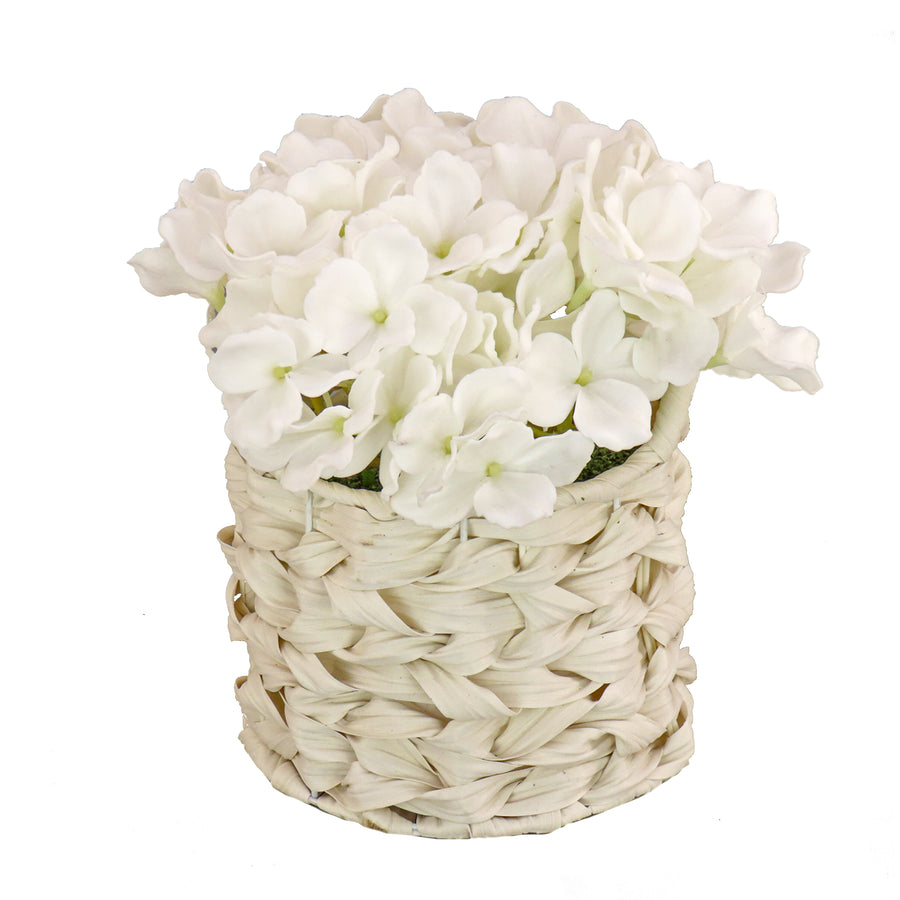10 in. Spring White Hydrangea Bouquet in White Basket - National Tree Company
