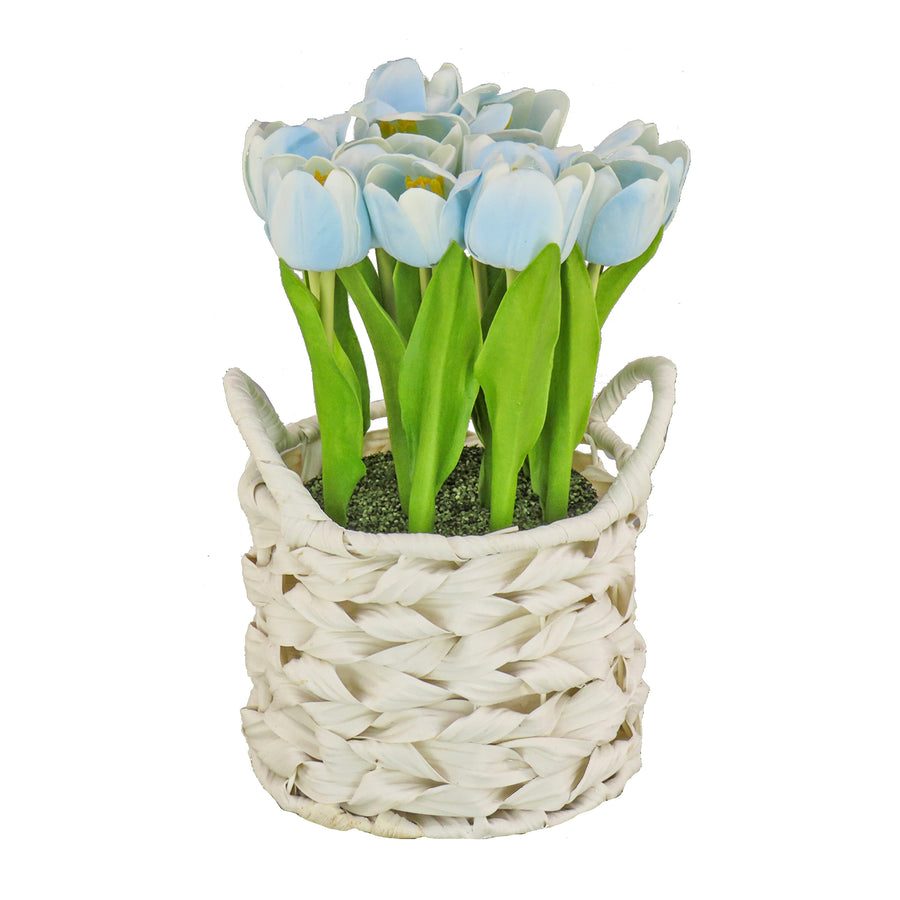 10 in. Spring Blue Tulip Bouquet in Metal Pot - National Tree Company