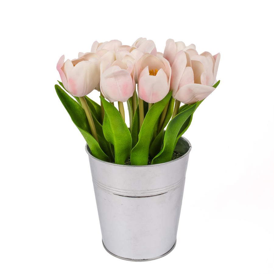 9 in. Spring Pink Tulip Bouquet in Metal Pot - National Tree Company
