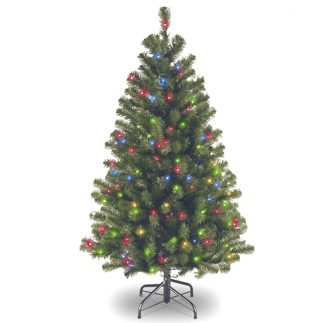 Pre-Lit Artificial Full Christmas Tree, Green, North Valley Spruce, Multicolor Lights, Includes Stand, 4.5 Feet