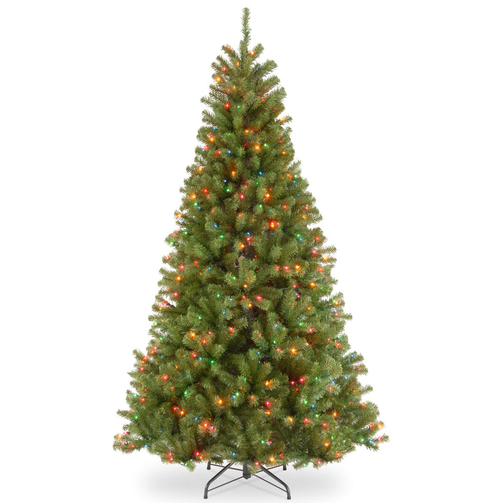 Pre-Lit Artificial Slim Christmas Tree, Green, North Valley Spruce, Multicolor Lights, Includes Stand, 7.5 Feet
