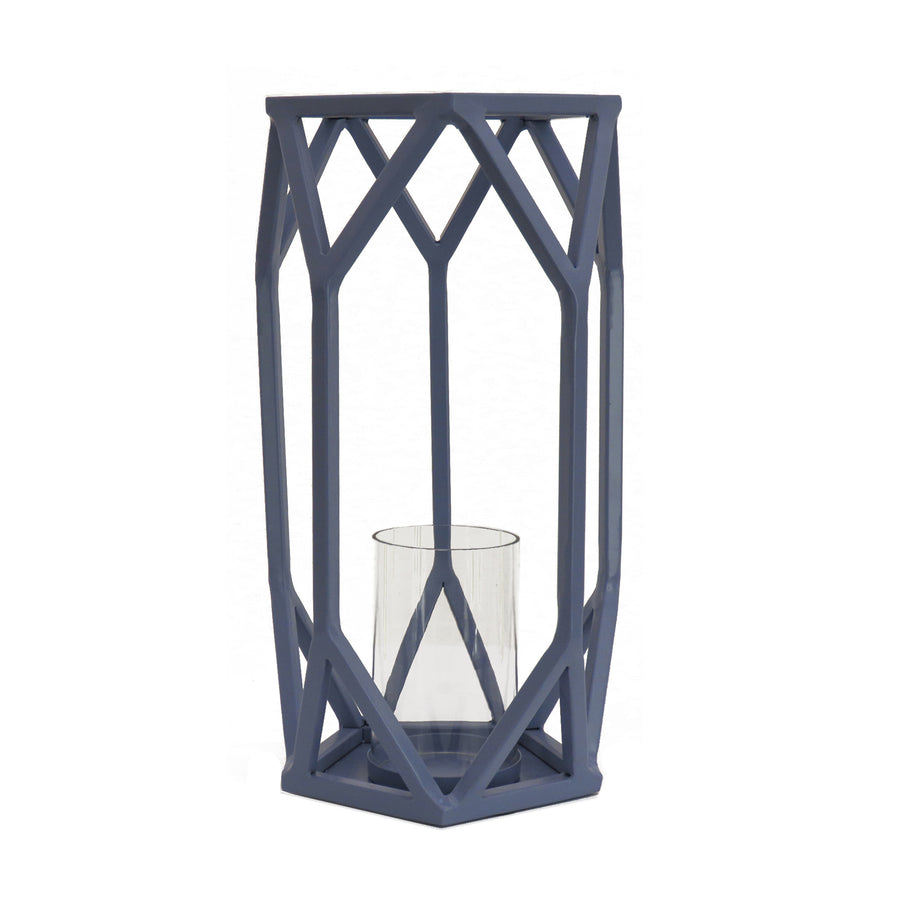 14 in. Modern Design and Finish Dusty Blue Outdoor Lantern Candleholder - National Tree Company