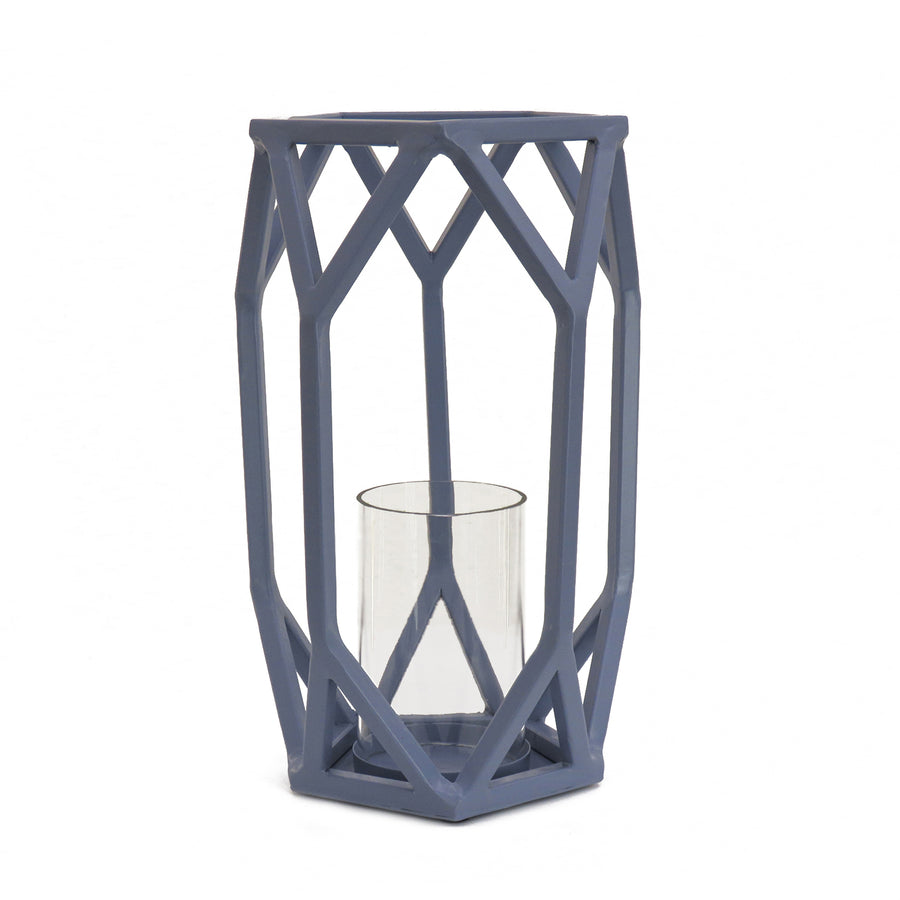 11 in. Modern Design and Finish Dusty Blue Outdoor Lantern Candleholder - National Tree Company