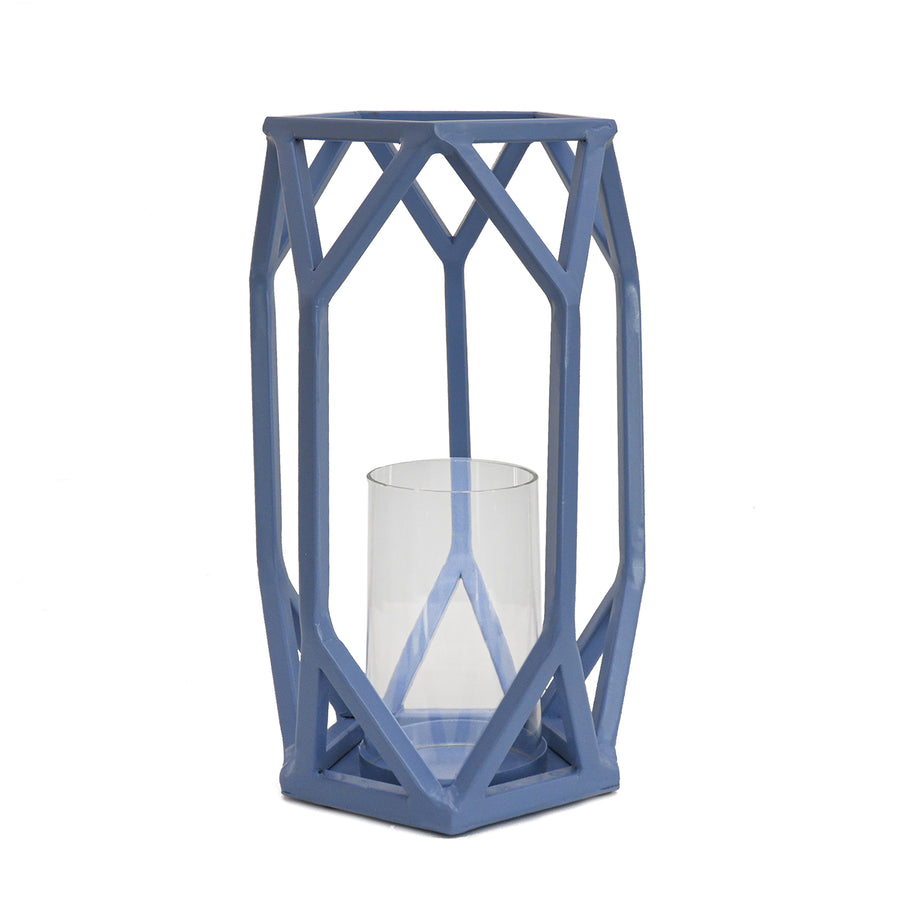 11 in. Modern Design and Finish Ice Melt Blue Outdoor Lantern Candleholder - National Tree Company