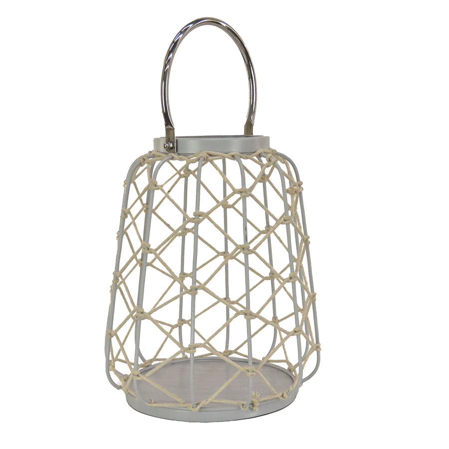 12 in. Glacier Gray Candle Lantern with Rope Weave - National Tree Company