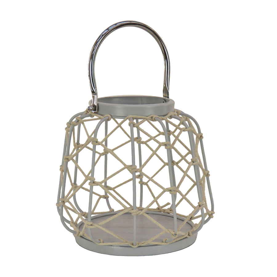 10 in. Glacier Gray Candle Lantern with Rope Weave - National Tree Company