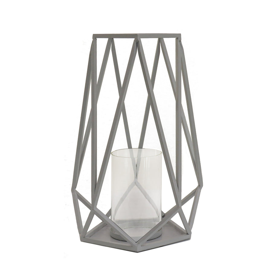 12 in. Glacier Gray Candle Lantern with Glass Chimney - National Tree Company