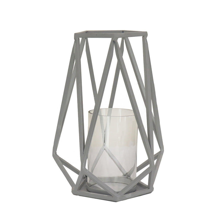10 in. Glacier Gray Candle Lantern with Glass Chimney - National Tree Company