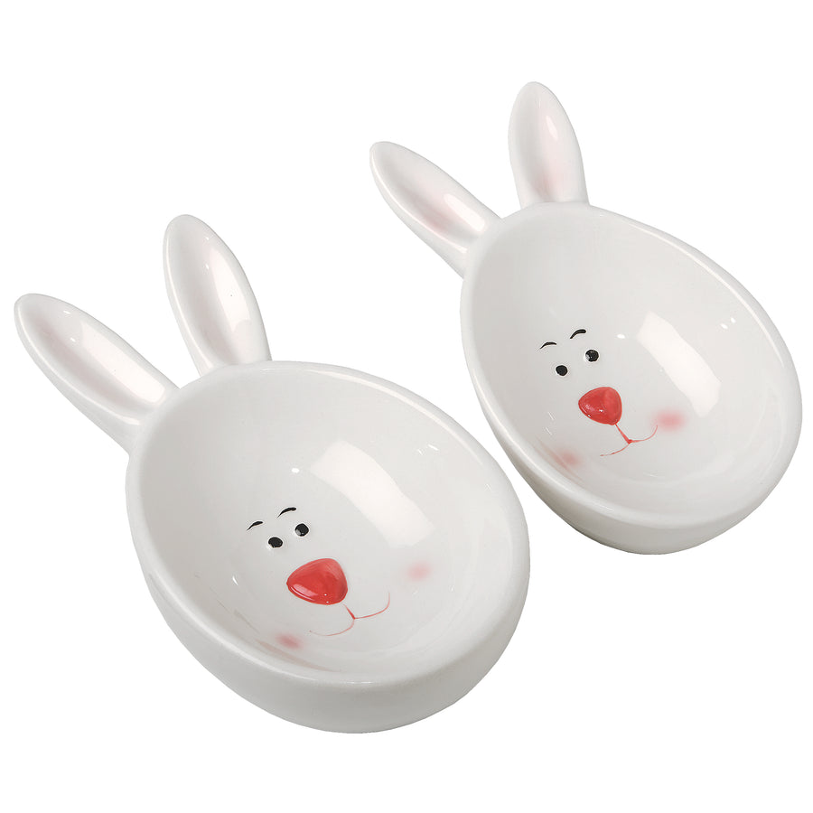 3 in. by 4 in. by 7 in. Easter Bunny Candy Dishes, White, Easter Collection, Set of 2 - National Tree Company