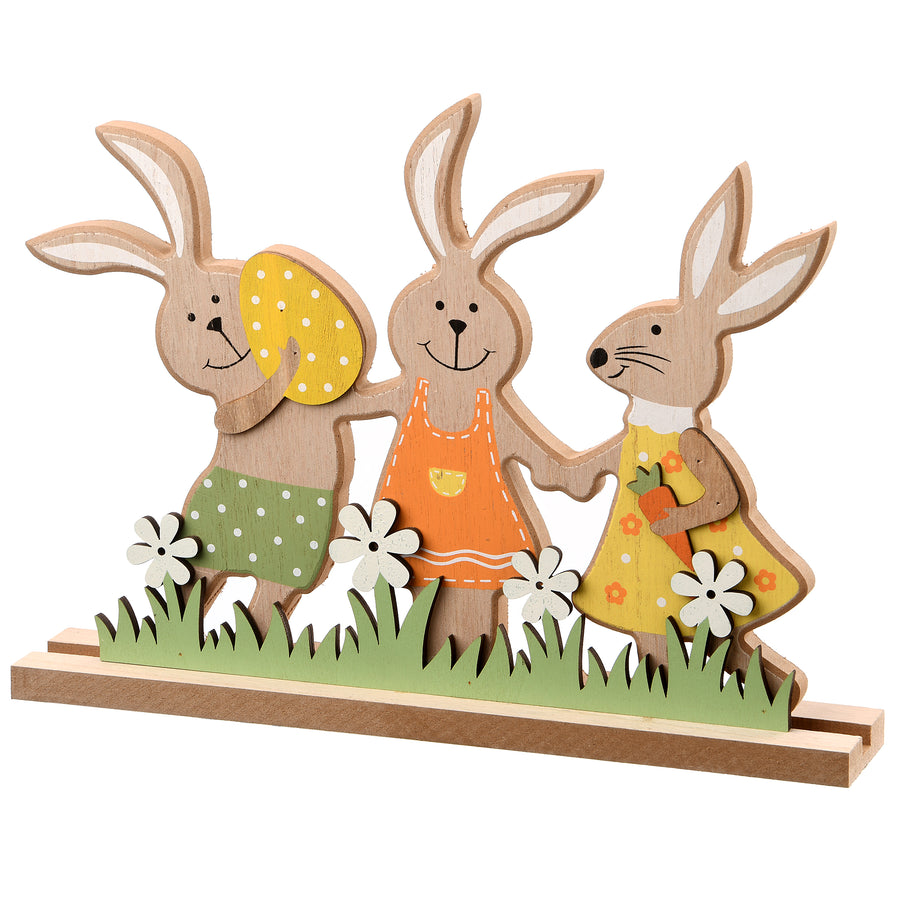 9 in. Wooden Rabbit Trio Table Decoration - National Tree Company