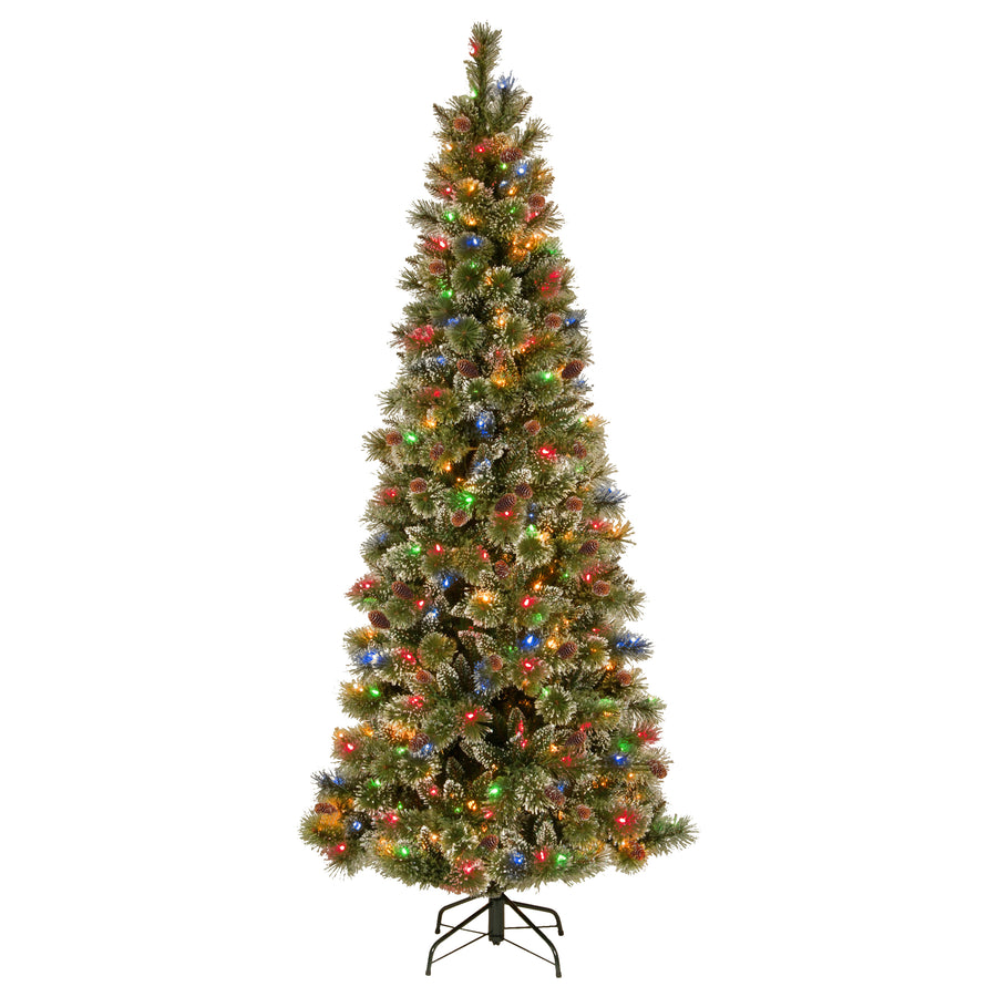 7 ft. Pre-Lit Glistening Pine Pencil Slim Tree with Multicolor Lights - National Tree Company