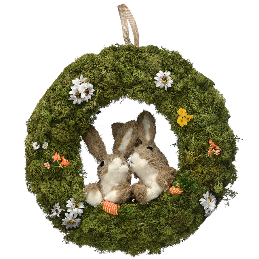 15 in. Easter Wreath Decorated with Flower Blooms, Rabbits - National Tree Company