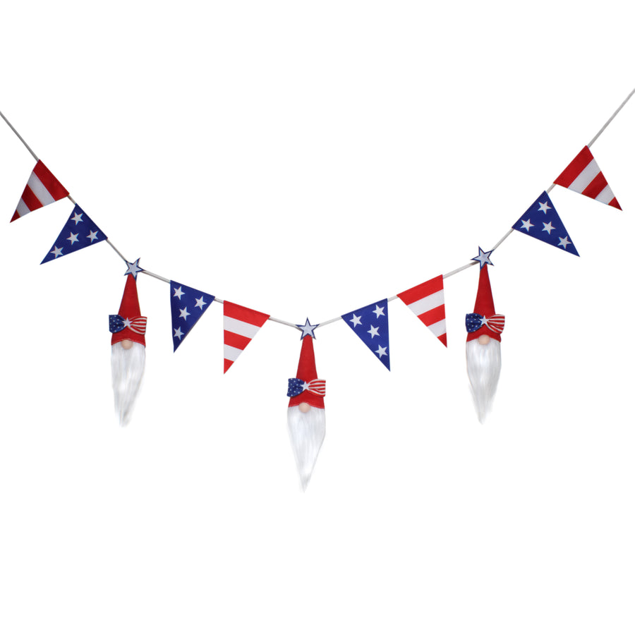 6 ft. Patriotic Flags and Red Gnomes Garland - National Tree Company