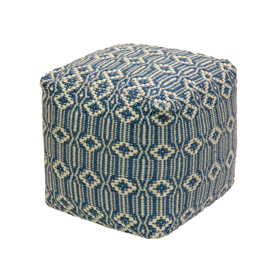 16" Hand Woven Pouf Ottoman, Dusty Blue