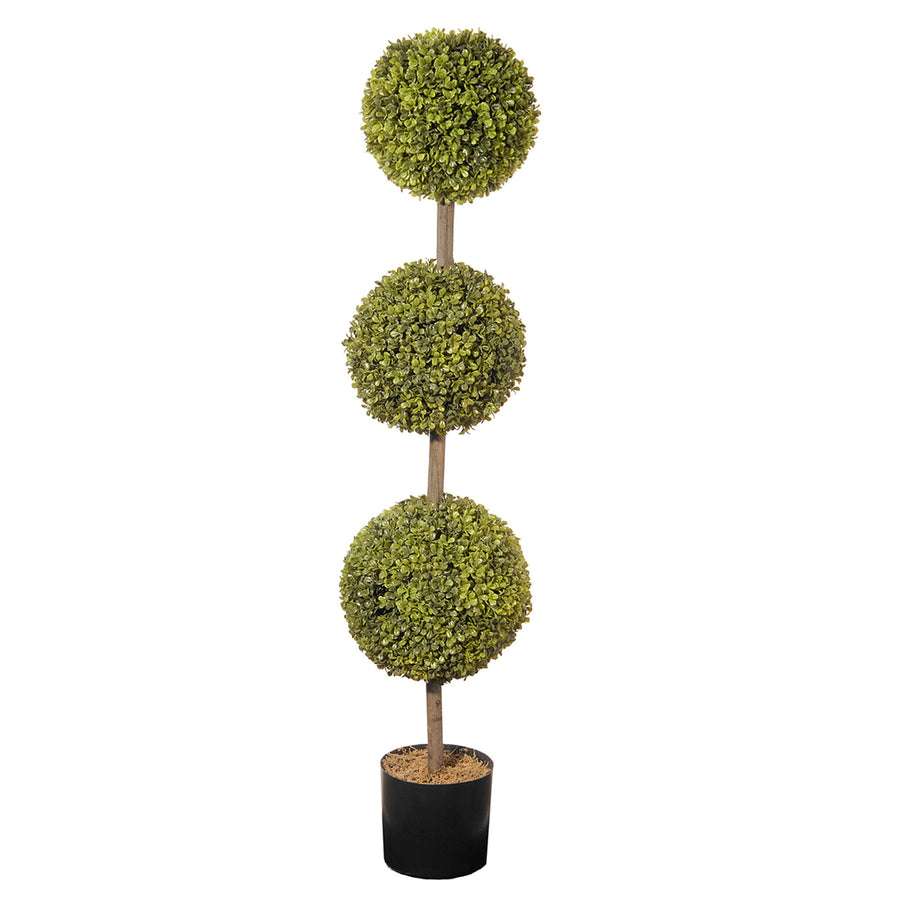 4 ft. Boxwood Three Ball Potted Topiary in a Black Pot Base - National Tree Company