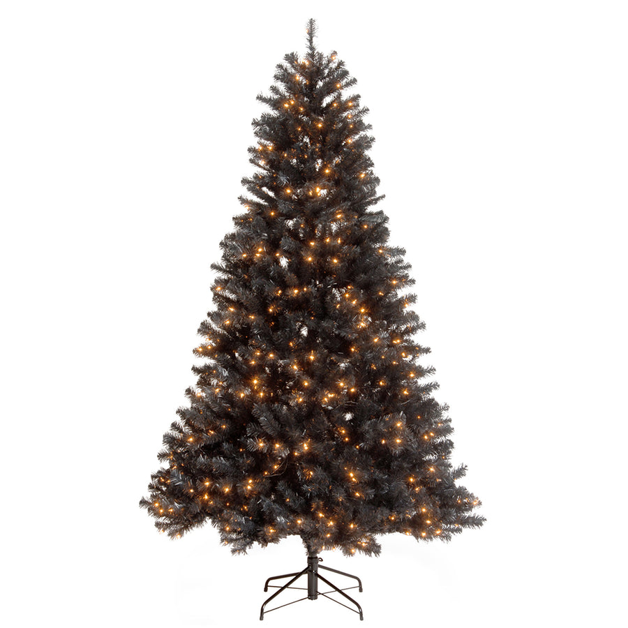 7 ft. Halloween Pre-Lit North Valley Spruce Full Black Tree with White Lights - National Tree Company