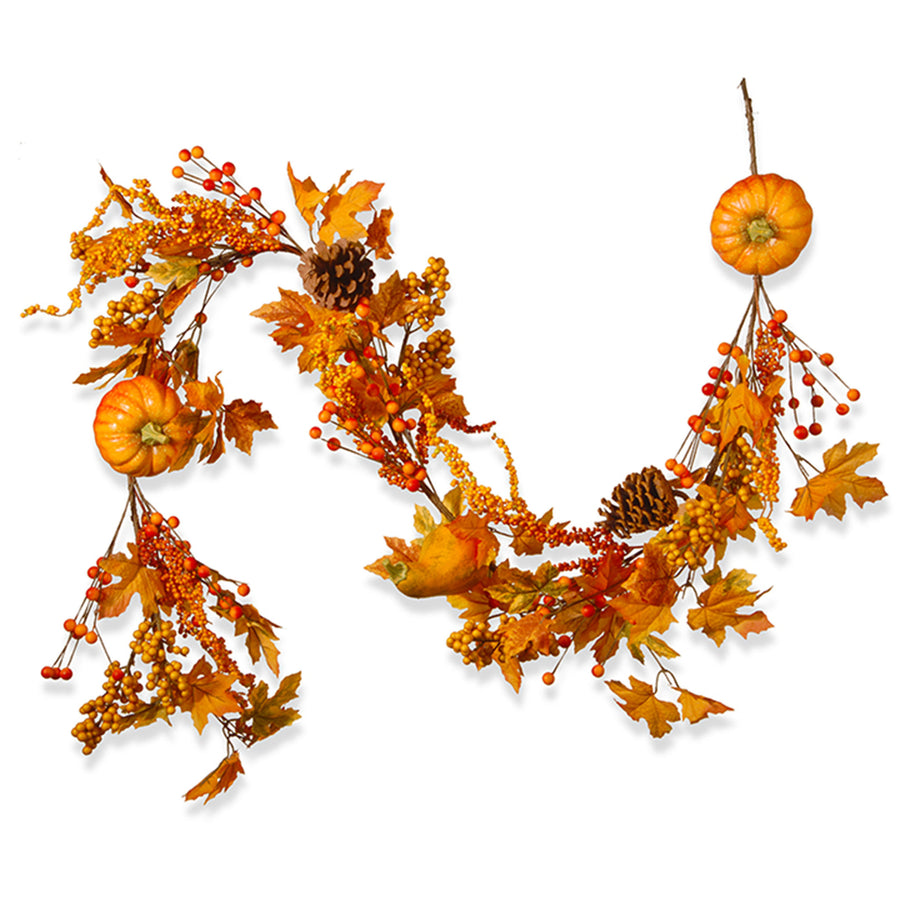 6 ft. Fall Garland with Pumpkins, Pinecones, Berry Clusters, Maple Leaves - National Tree Company