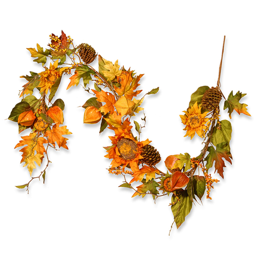 6 ft. Fall Garland with Sunflowers, Pinecones, Berry Clusters, Maple Leaves - National Tree Company
