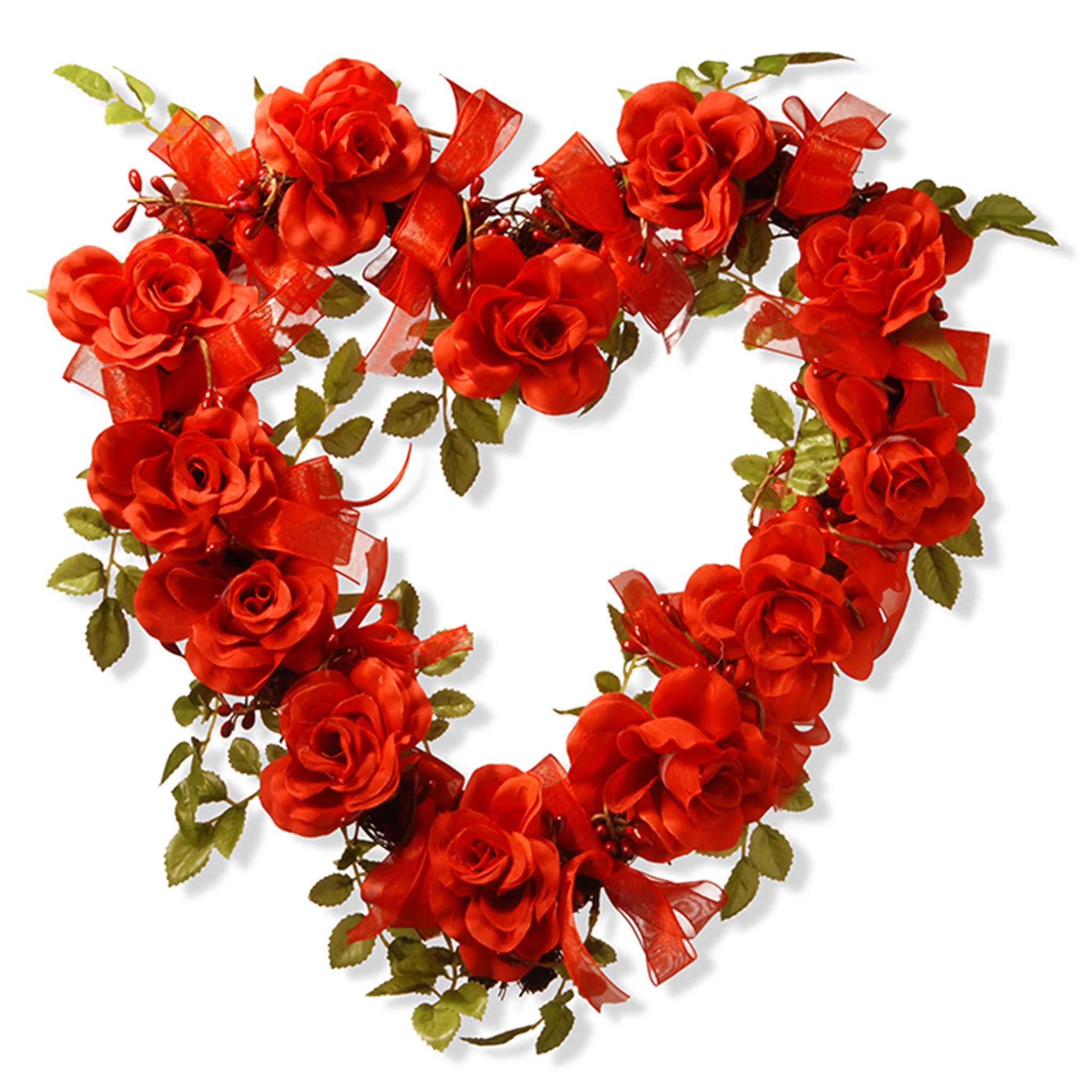 Artificial Valentine's Floral Heart Wreath, Decorated with Red