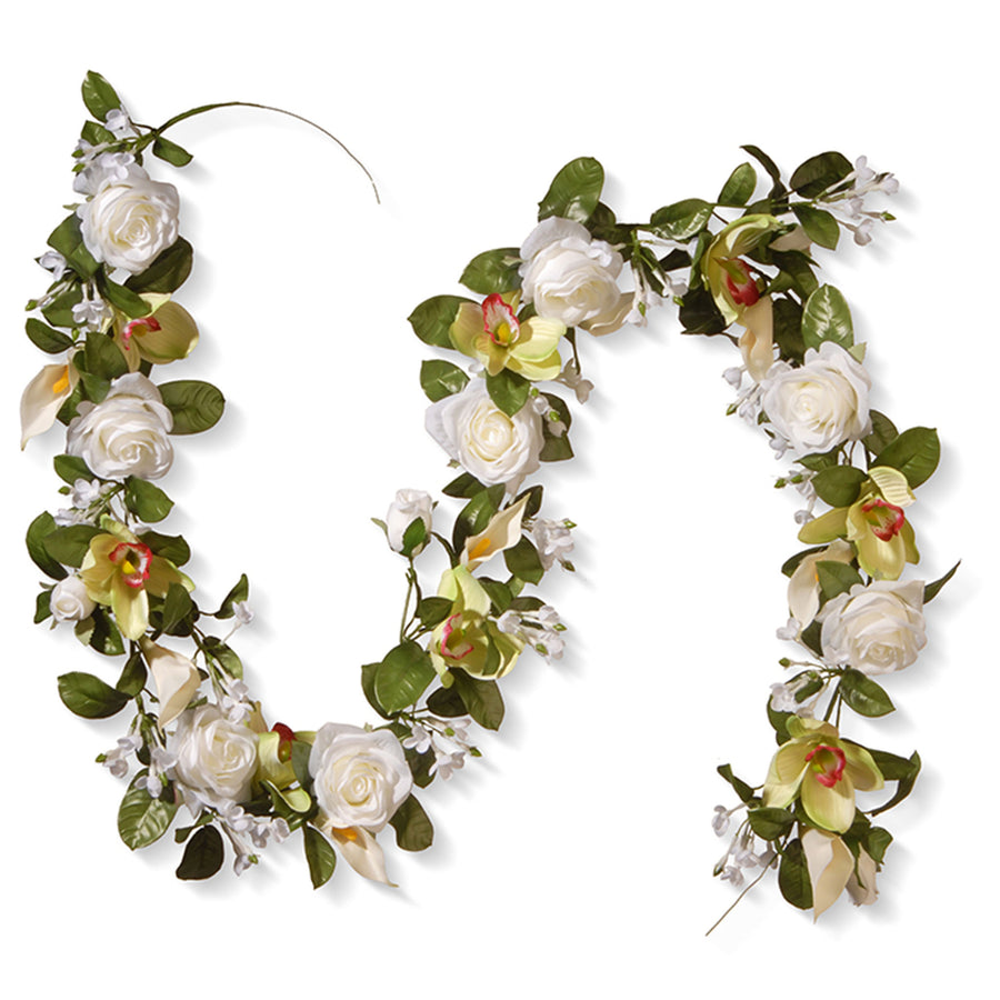 6 ft. Spring Garland with Roses, Lilies, Berry Clusters, Leafy Greens - National Tree Company