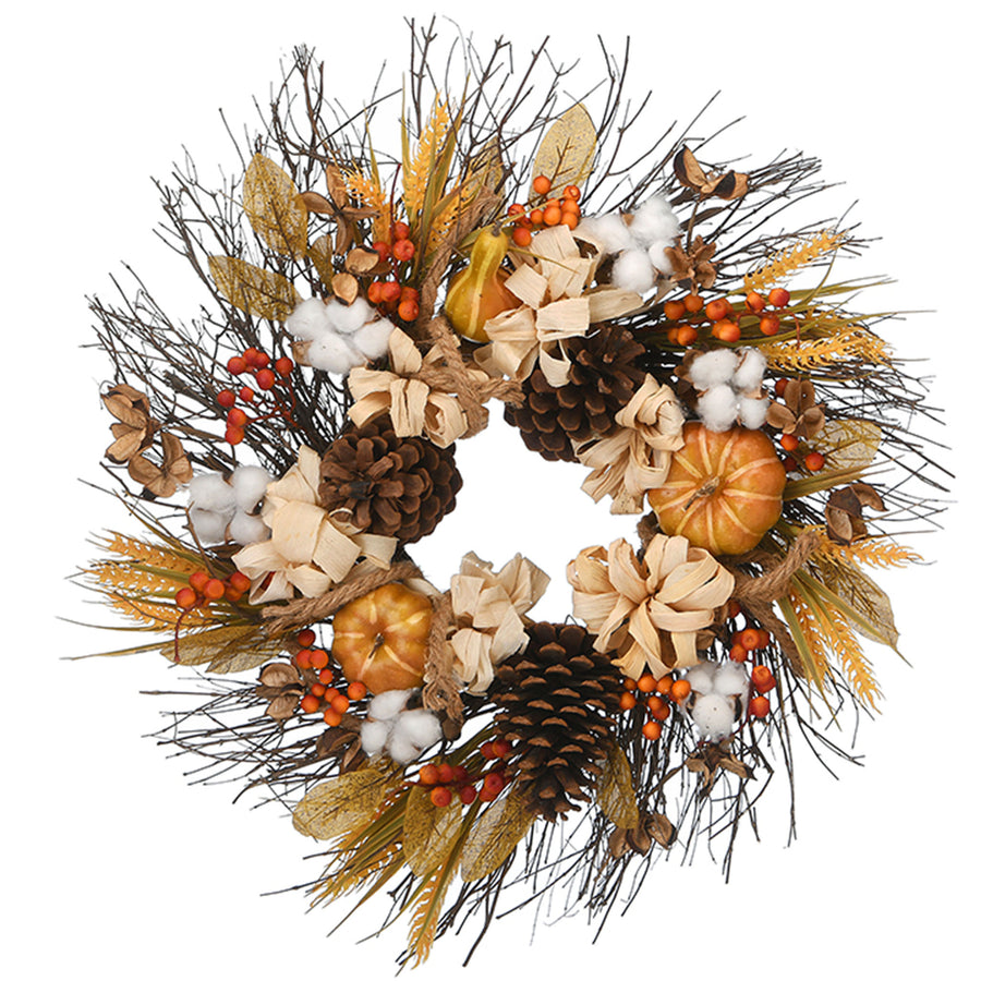 22 in. Fall Wreath with Pinenuts, Gourds, Berry Clusters, Pinecones, Assorted Leaves - National Tree Company