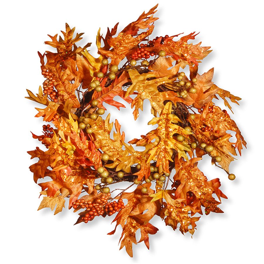 24 in. Fall Wreath with Maple Leaves, Berry Clusters - National Tree Company