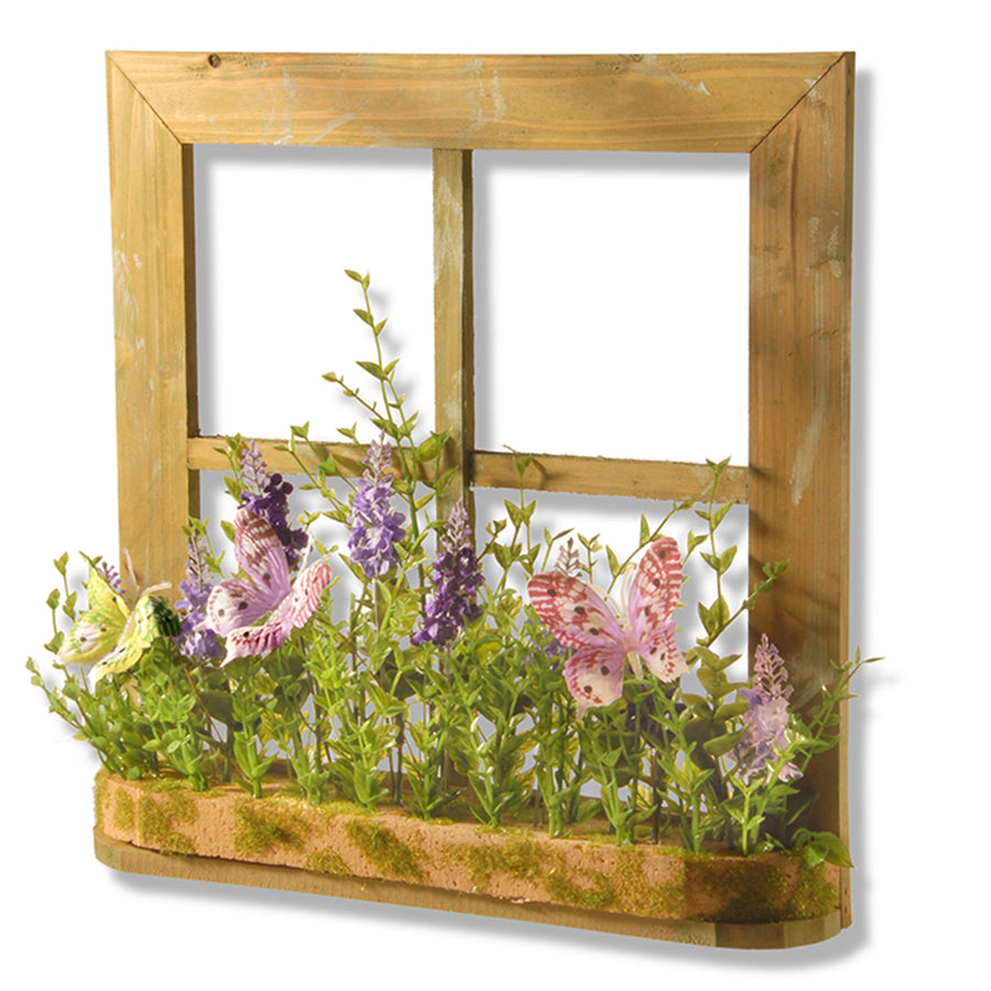 14 in. Spring Lavender Flowers and Butterflies Window Decoration - National Tree Company